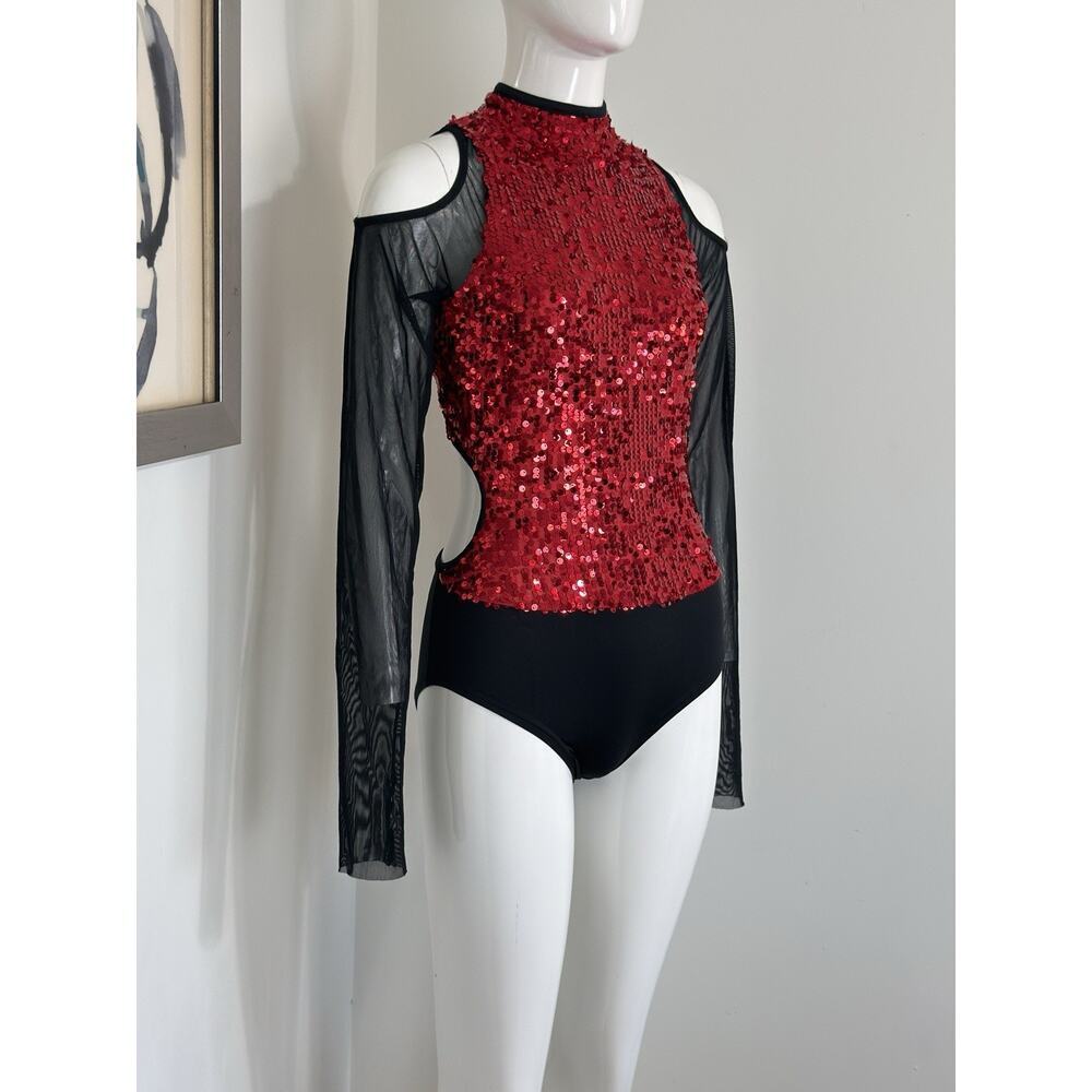 Weissman Dance Leotard Women’s Adult Medium MA Sequin Costume Long Sleeve